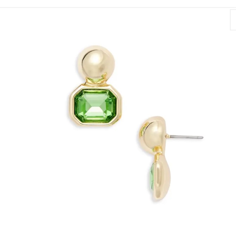 Aqua Gold Tone and Emerald Green Gem Post Back Elegant Earrings